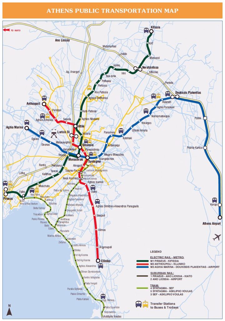 Карта движения общественного транспорта в Афинах